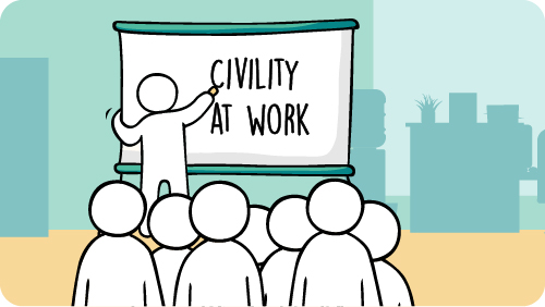 Illustration of a training workshop in person about civility at work