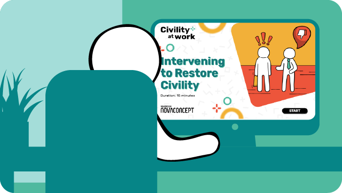 Illustration of a person listening a numeric course about working with civility
